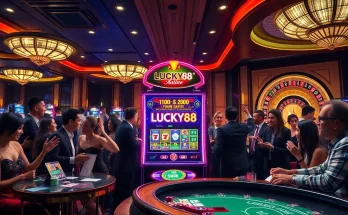 Experience the excitement of the LUCKY88 slot machine in a luxurious casino setting.