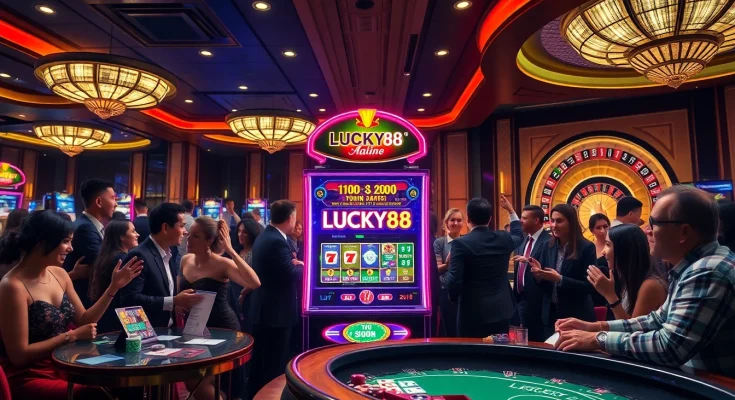 Experience the excitement of the LUCKY88 slot machine in a luxurious casino setting.